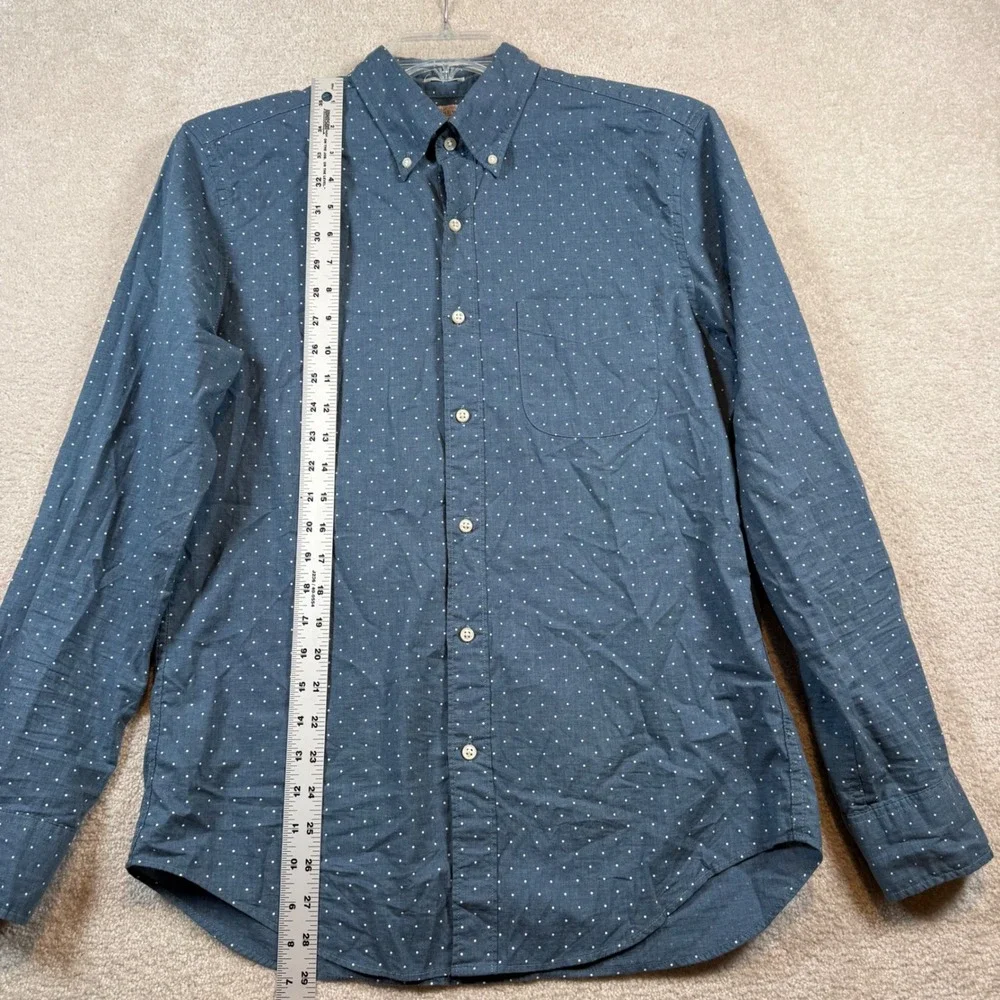 J. Crew Secret Wash Slim Fit Men's Blue White Polka Dot Button Down Shirt Medium